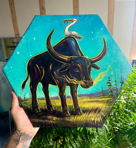 Acrylic on 14” Hexagon Canvas.