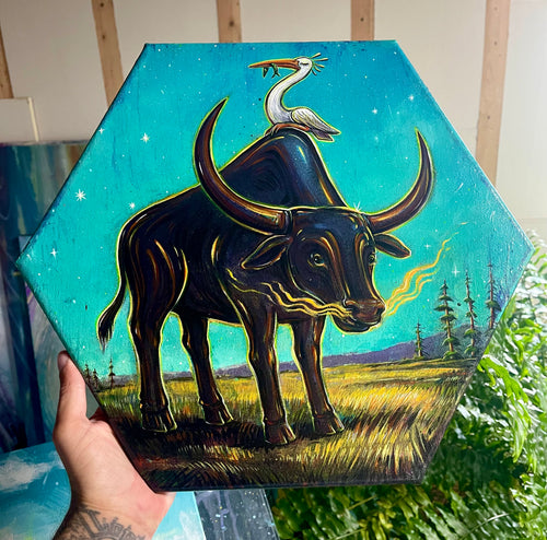 Acrylic on 14” Hexagon Canvas.